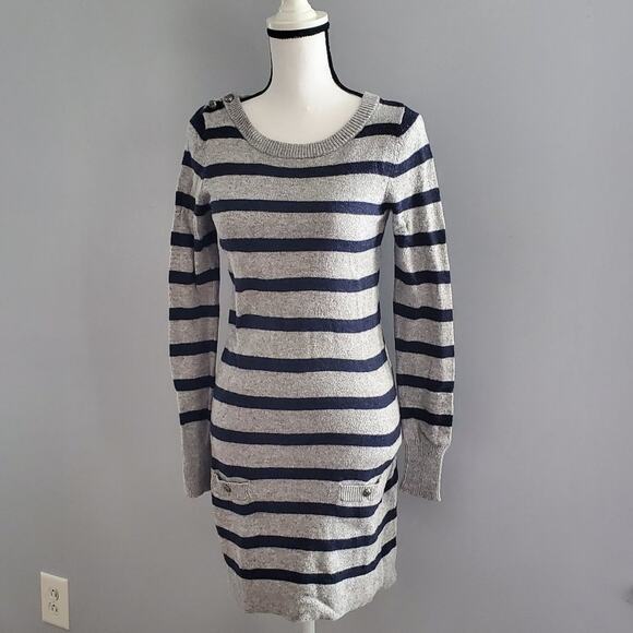 Ruby Moon Gray Blue Striped Tunic Sweater Dress M - Picture 1 of 8